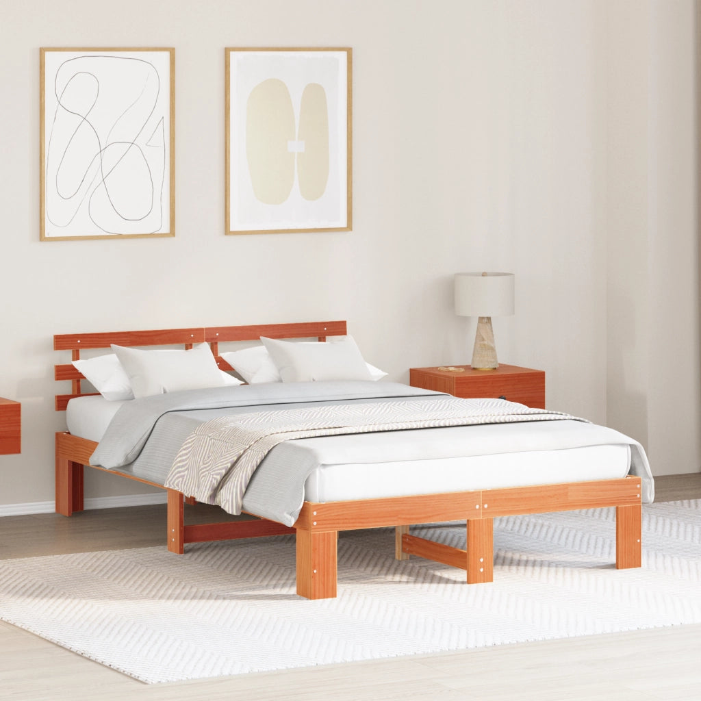 Letto in Legno di Pino Marrone Cerato Legno Massello 120 x 190 cm