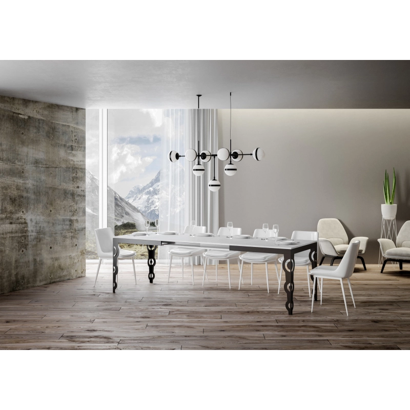 Tavolo allungabile 90x120/380 cm Karamay Evolution telaio Antracite - Bianco Frassino