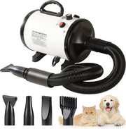 Fohn Professionale - Fohn con Impulsi di Alta Potenza con Regolazione di Velocità e Temperatura, Compreso 4 Spremi per una Professionale Pulizia e Asciugatura dei Cani (2800W)