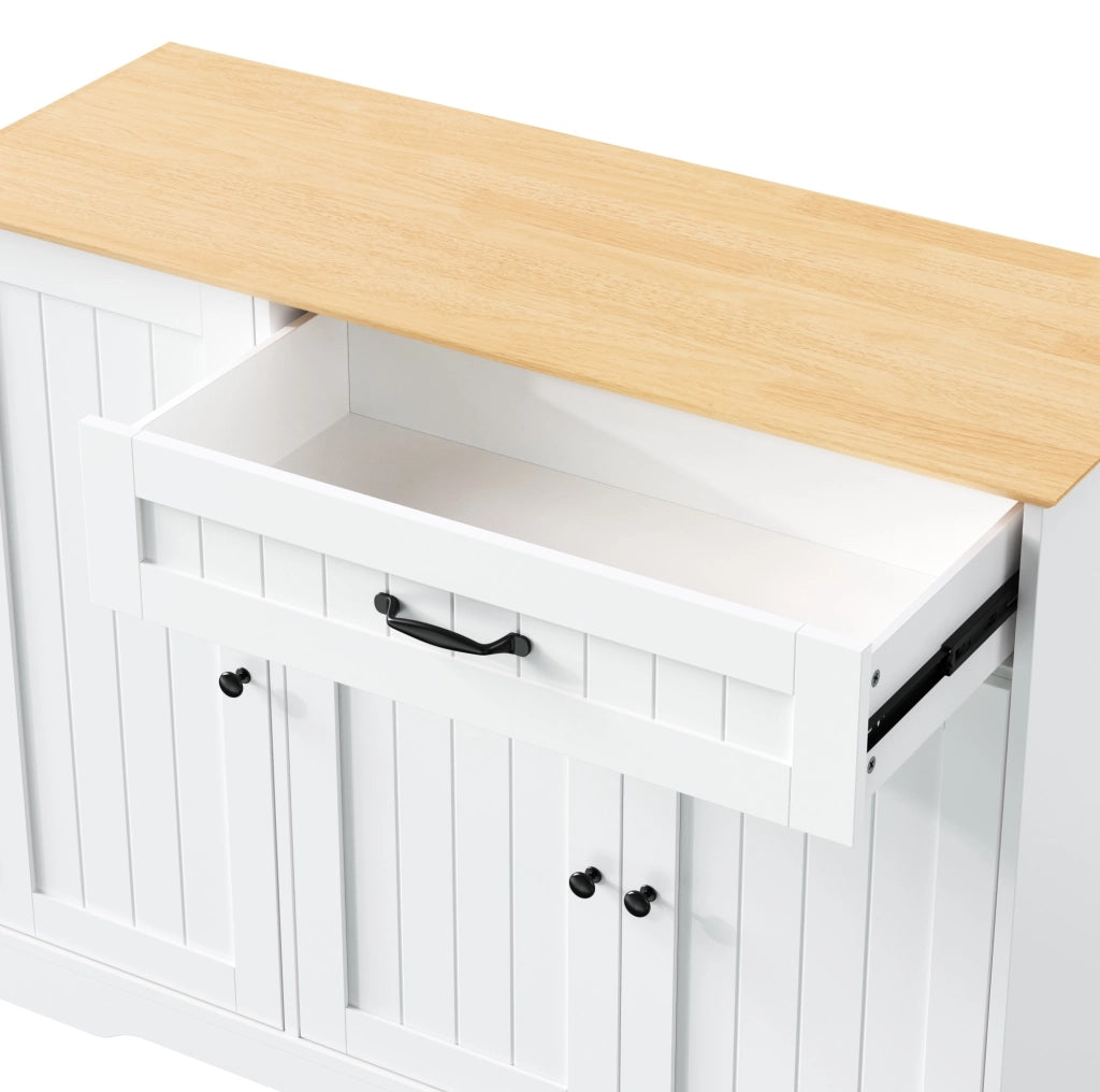 Credenza bianca e naturale in MDF, 3 ante e cassetto con ripiani regolabili