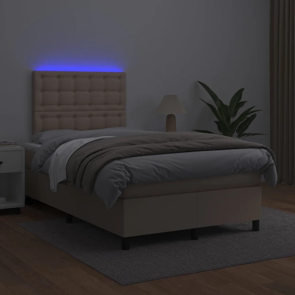 Giroletto Molle Materasso e LED Cappuccino 120x200cm Similpelle 3135938