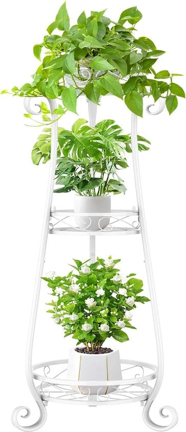 Stand aereo per piante, 3 livelli, sostegno vaso, 87 cm, ripiano per piante, supporto per fiori per interni, più gradini per piante, ripiano, piante per soggiorno, giardino, balcone, terrazza (3 livelli, bianco)