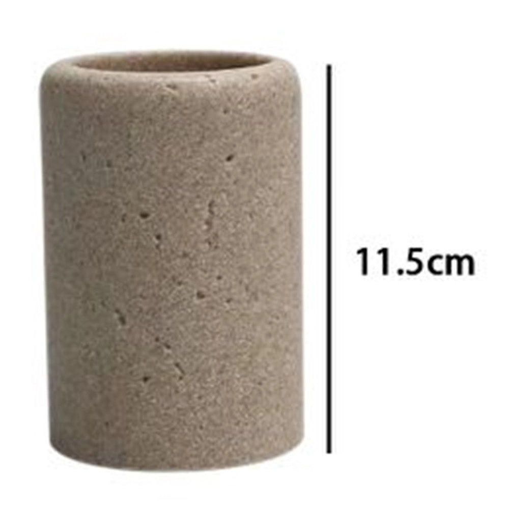 Trade Shop - Bicchiere Porta Spazzolini Pietra Cemento Naturale Accessorio Arredo Da Bagno 87824 -