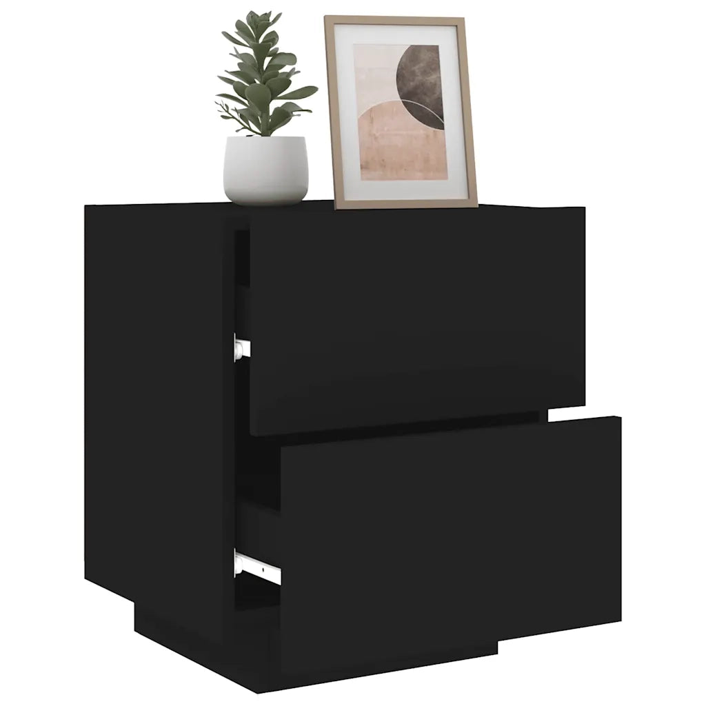 Comodino | Armadio da Notte | Mobiletto da notte con Luci LED Nero in Legno Multistrato