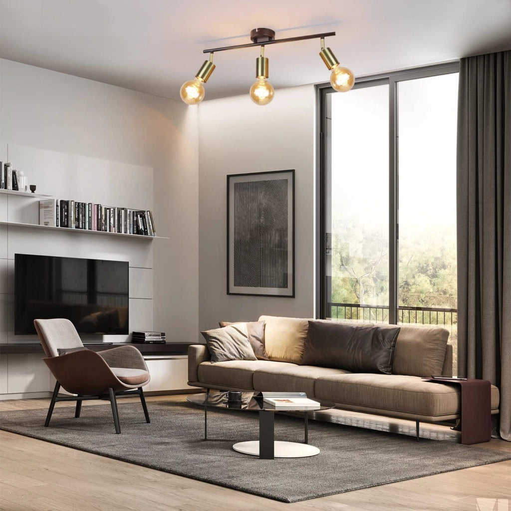 ZMH Faretto da soffitto retrò 3 luci E27 nero oro rotativi stile industriale moderno per cucine corridoi sale pranzo