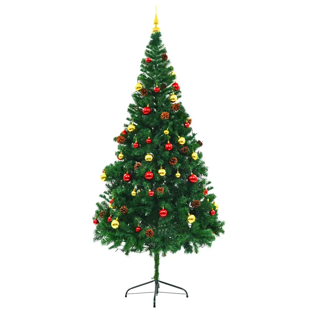 Albero di Natale | Decorazioni natalizie Preilluminato con Palline Verde 210 cm