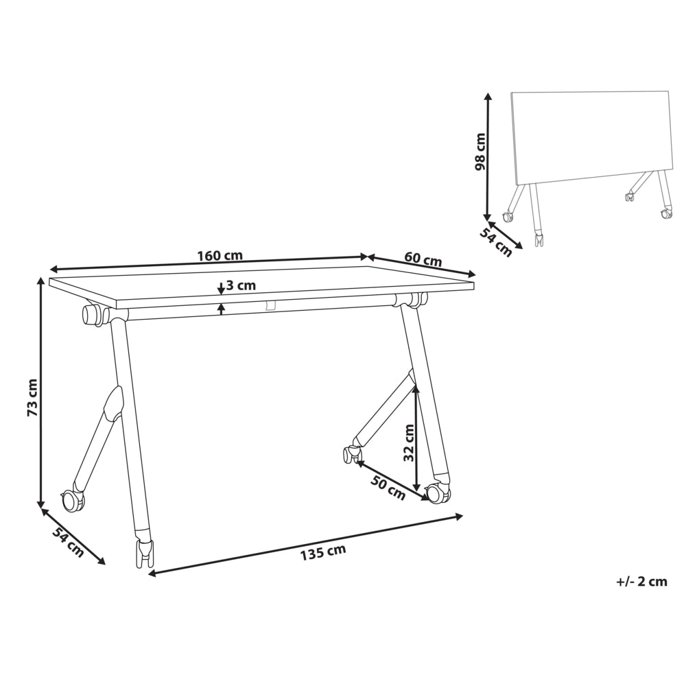 Scrivania da ufficio pieghevole con struttura in metallo marrone e bianco, piano in MFC 160 x 60 cm tavolo pieghevole portatile con rotelle