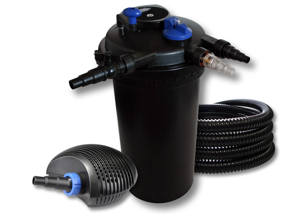 Set per laghetti Filtro a pressione 30000l Chiarificatore UVC 18W Pompa da 40W Tubo 25m