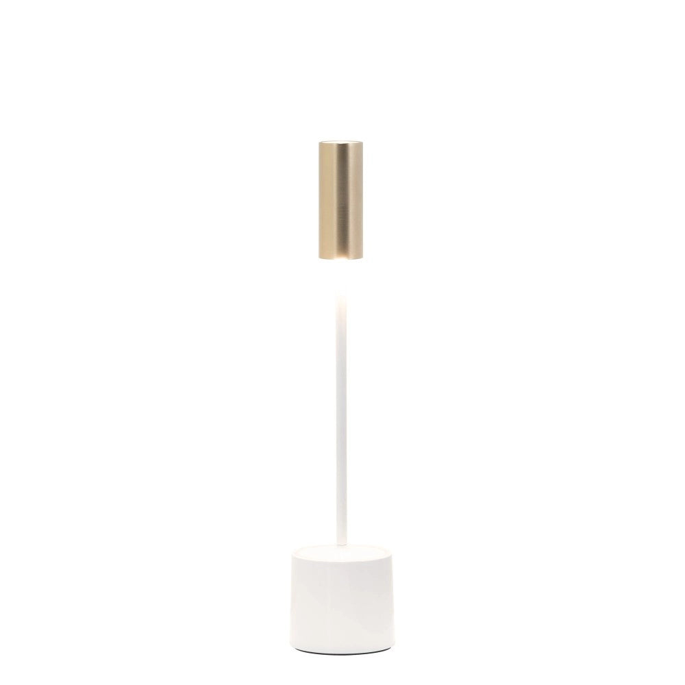 Zafferano - Lampada da tavolo ricaricabile Carolina Led dimmerabile Touch - Bianco Lucido e Ottone Spazzolato