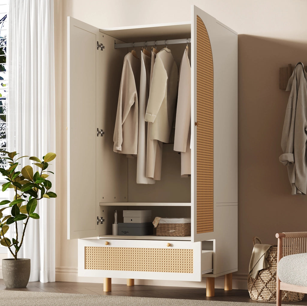 Armadio guardaroba 180.5x85.5x52 cm con cassetto e ripiani regolabili in legno bianco