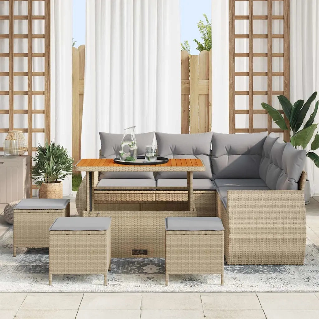 Set Divano da Giardino 9 pcs Beige e Grigio Chiaro polyrattan 3363832