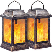 Lanterne Solari per Esterni - Luci Solari per Giardino Lampada Metallica con Fiamma Vibroacustica Sospesa per Esterni Decorazione per Giardino Cortile Vialetto (Bronzo, Pacchetto da 2) [Classe di Efficienza Energetica A]