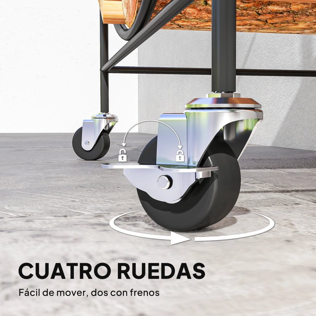 Porta Legna Metallico con Ruote per Interno ed Esterno ¨C zephmum ¨C Nero 51x30x60 cm