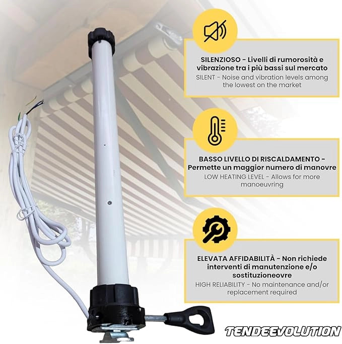Motore Elettrico Professionale 100Kg/50Nm Silenzioso con Asta Soccorso, Centralina Sole-Vento-Pioggia, Telecomando - Tapparelle/Tende Sole Ø70mm