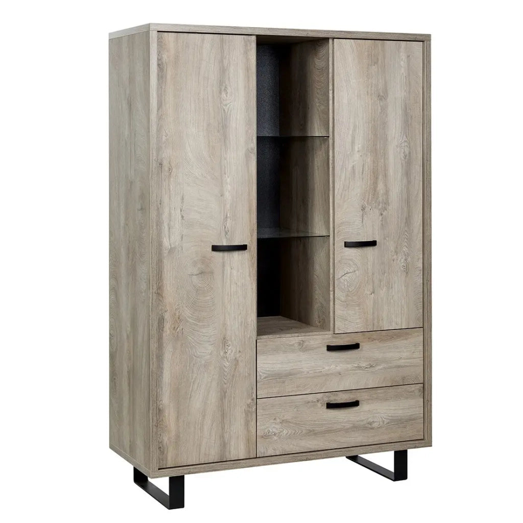 Mobile da stoccaggio XL NEWTON – 2 porte, 2 cassetti e 3 vani – Rovere chiaro – L120 x H180 x P50 cm