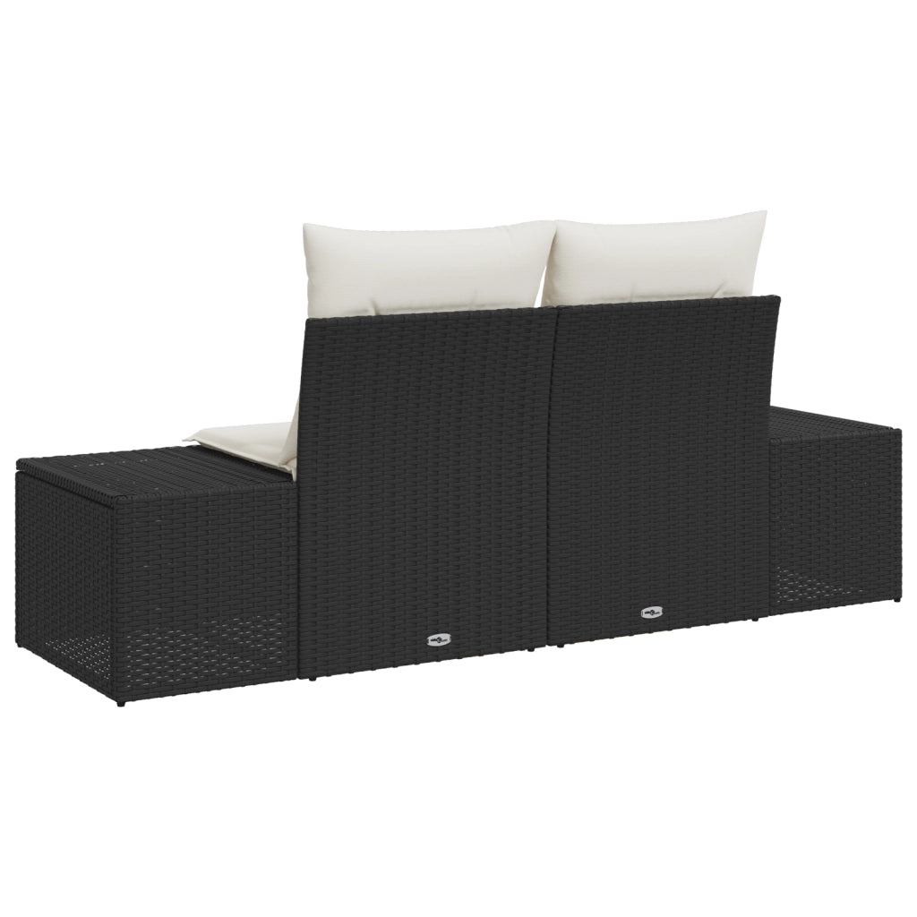 Divano da Giardino a 2 Posti con Storage e Cuscini Nero in Rattan Poliestere