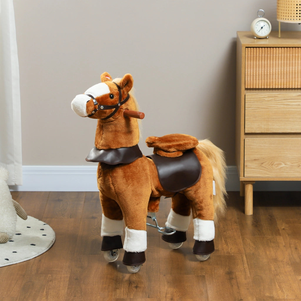 Cavallo a Dondolo con Ruote per Bambini ¨C zephmum ¨C Marrone 70x28x70 cm