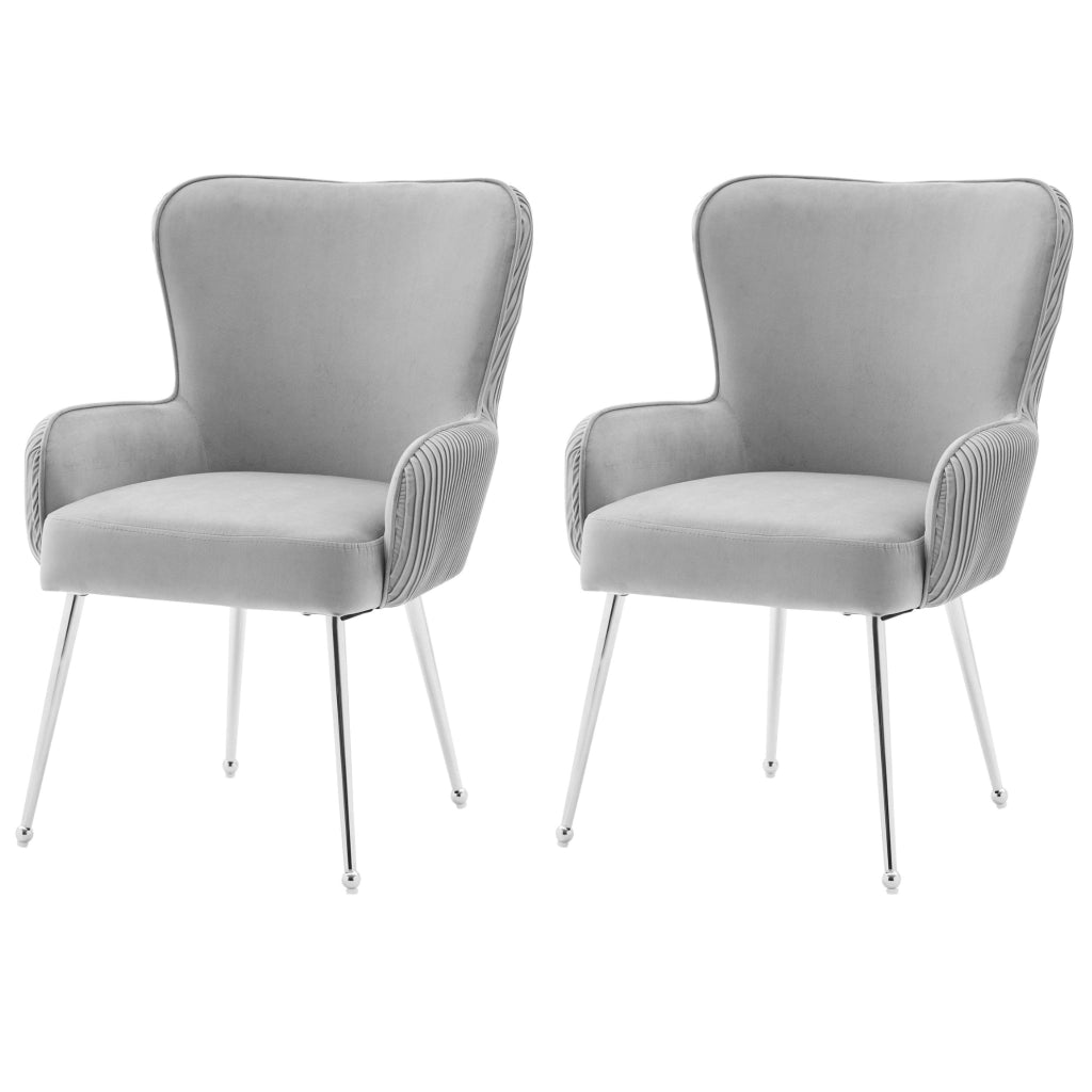 Set di 2 sedie da pranzo in velluto grigio con braccioli e gambe in metallo