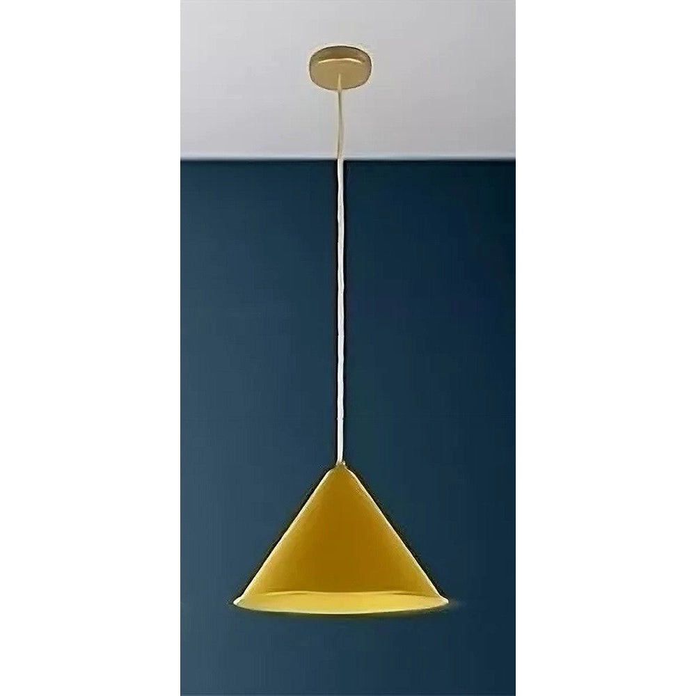 Trade Shop - Lampadario A Sospensione E27 Ferro Paralume Moderno Contemporaneo Cono Oro Bianco 33368 -