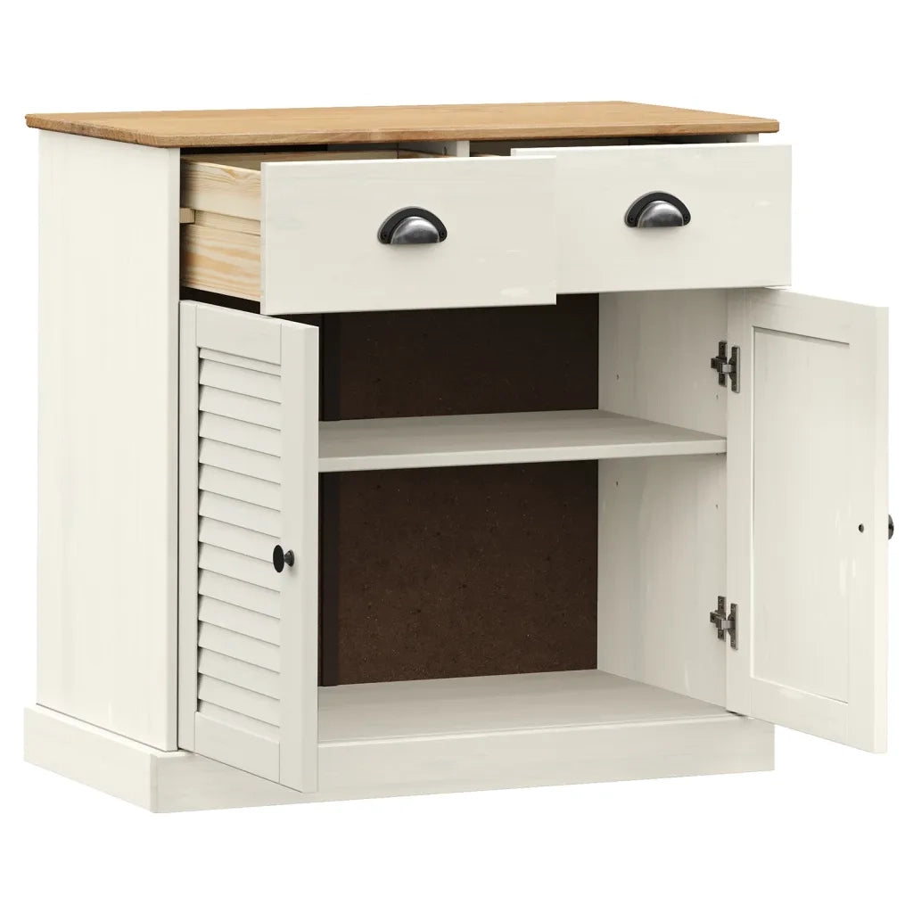 Credenza Cassetti VIGO Bianco 78x40x75 cm Legno Massello Pino 353203