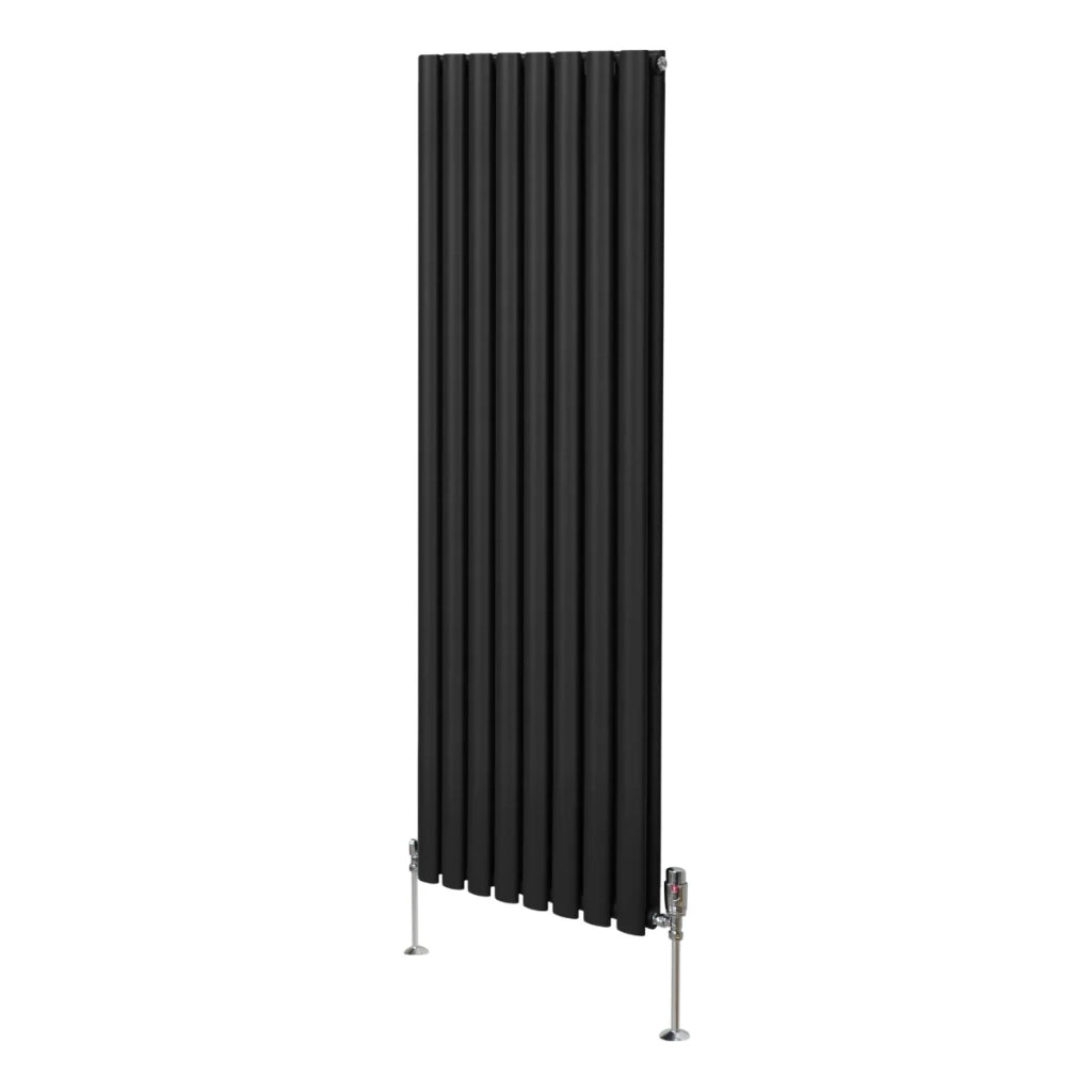 Radiatore a colonna ovale e valvole cromate TRV Designer nero 1600mm x 480mm