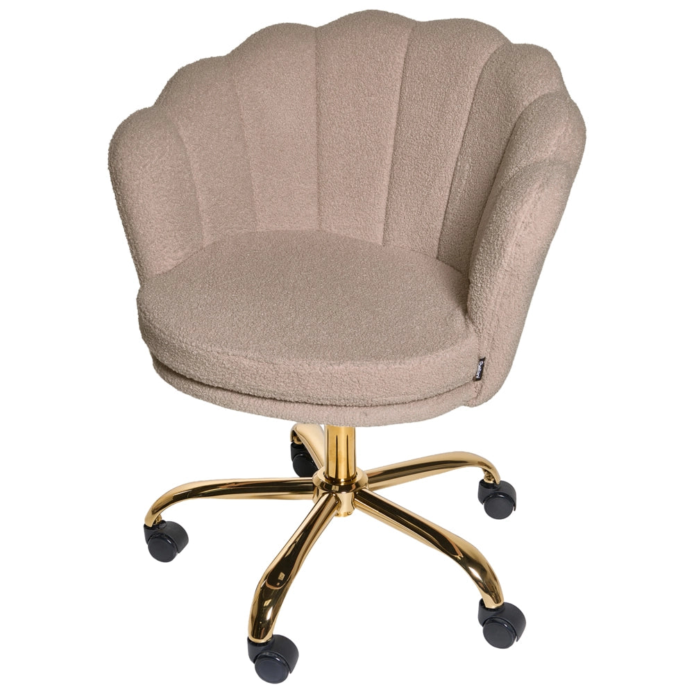 Sedia da Ufficio Girevole in Tessuto Bouclé Beige con Base a Stella e Altezza Regolabile