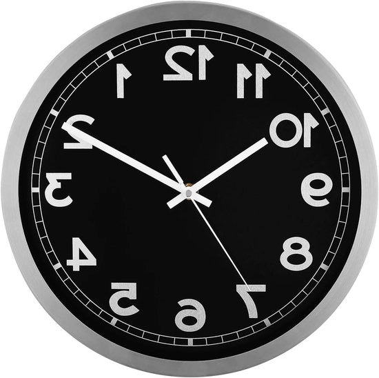 Orologio da parete 12 pollici alimentato da batterie con cornice in alluminio argentato non ticchettante orologio da parete metallico silenzioso decorativo per cucina soggiorno camera da letto nero