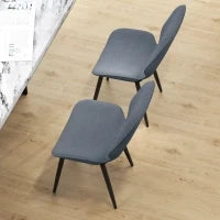 Set 2 Sedie da Pranzo con Schienale Ricurvo, in Tessuto Effetto Lino, Schiuma e Acciaio, 46x56x86 cm, Grigio e Nero