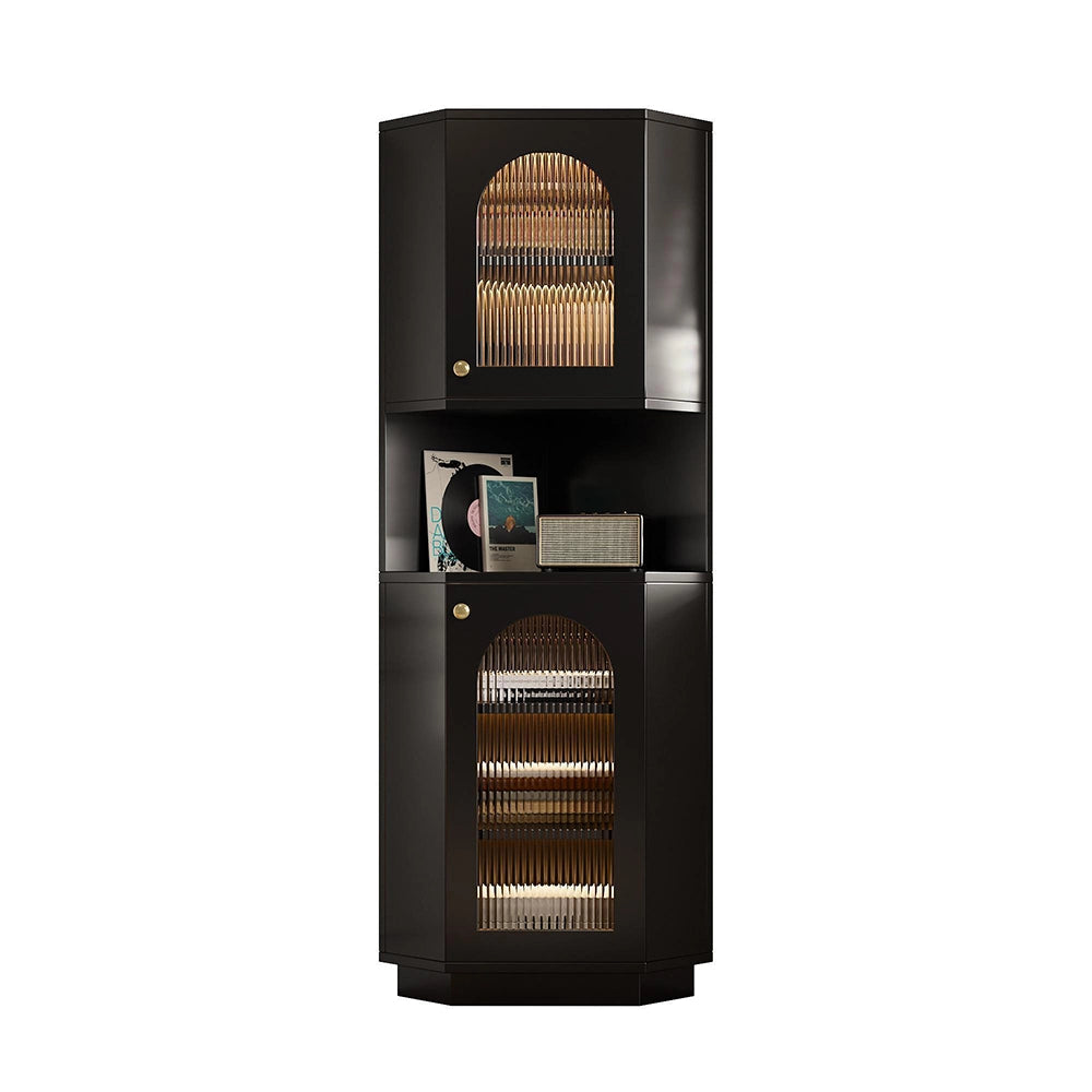 Armadio da bagno con luce - Xylo - 45x45x166,5 cm - Nero - Angolare due scomparti
