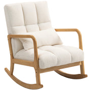 Poltrona a Dondolo 90°-130° 64,5x82x89 cm con Cuscino Lombare in Tessuto Sherpa Bianco