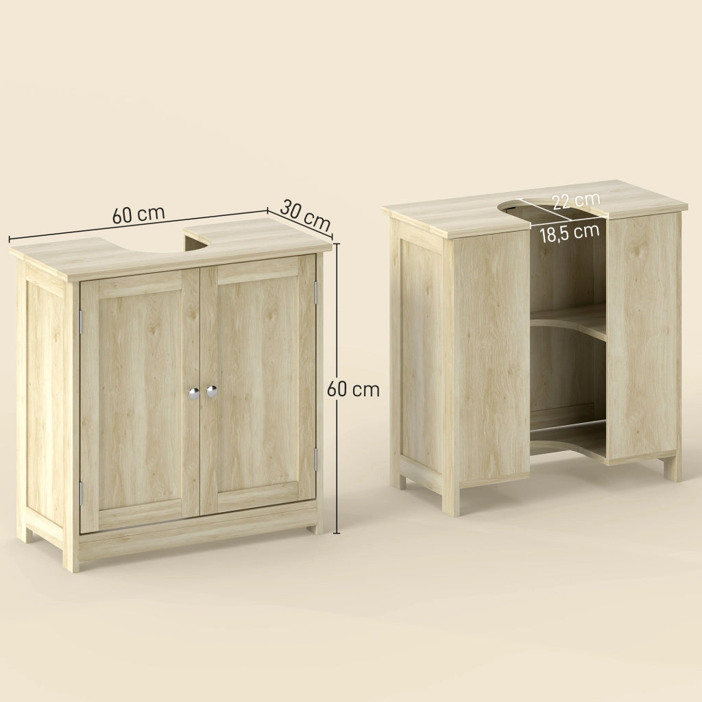 Mobile sottolavabo bagno con 2 ante e ripiano, 60x30x60 cm, chêne