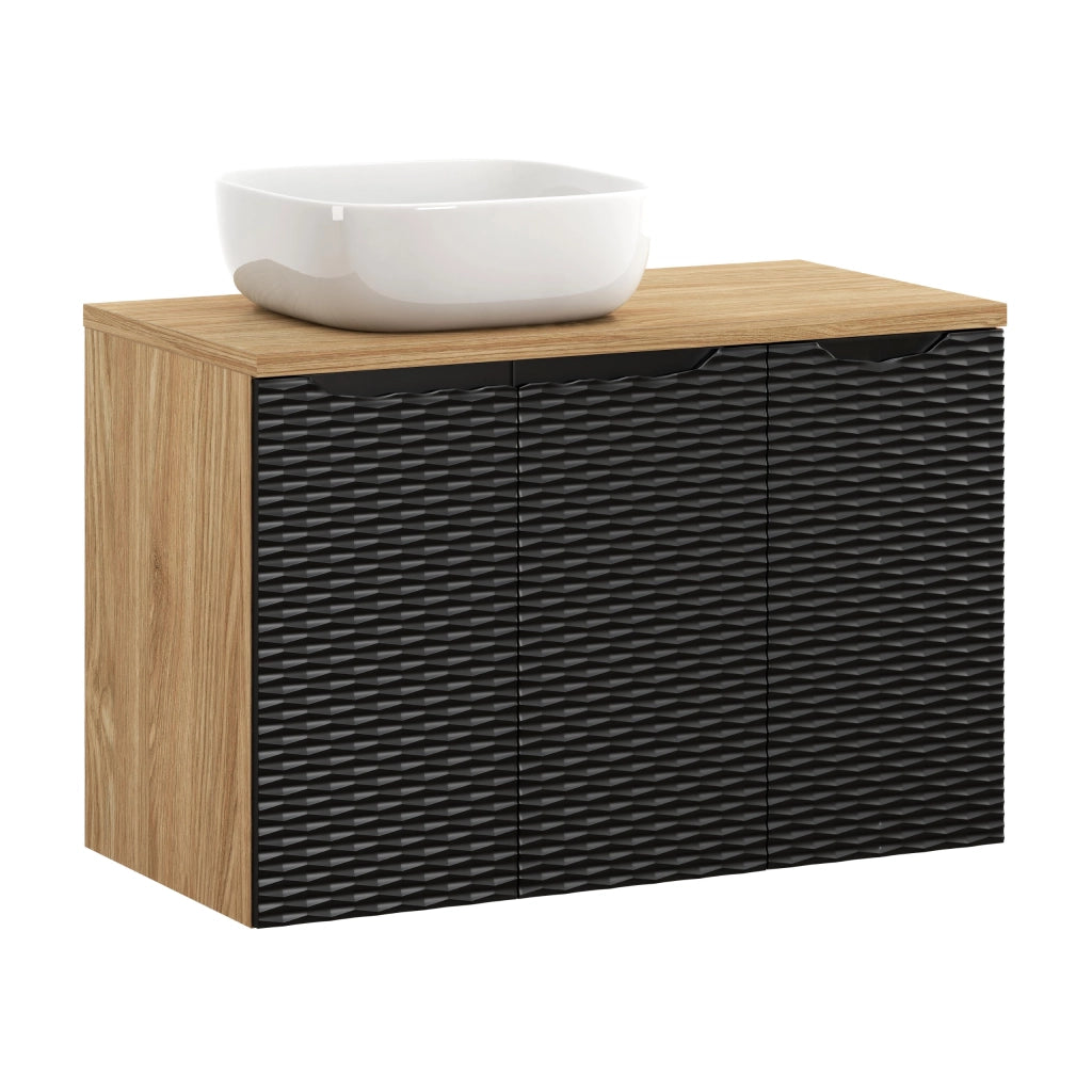 Set mobili bagno 90 cm con piano e lavabo da appoggio Smile Ocean Black 90 x 1401 x 46 cm