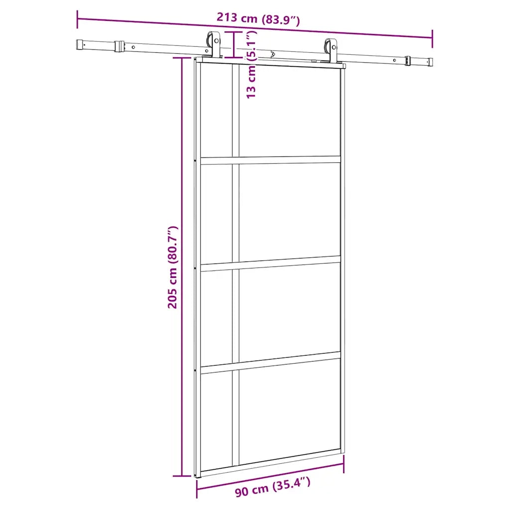 Porta Scorrevole Set Ferramenta Nera 90x205 cm Vetro Temperato 3375979