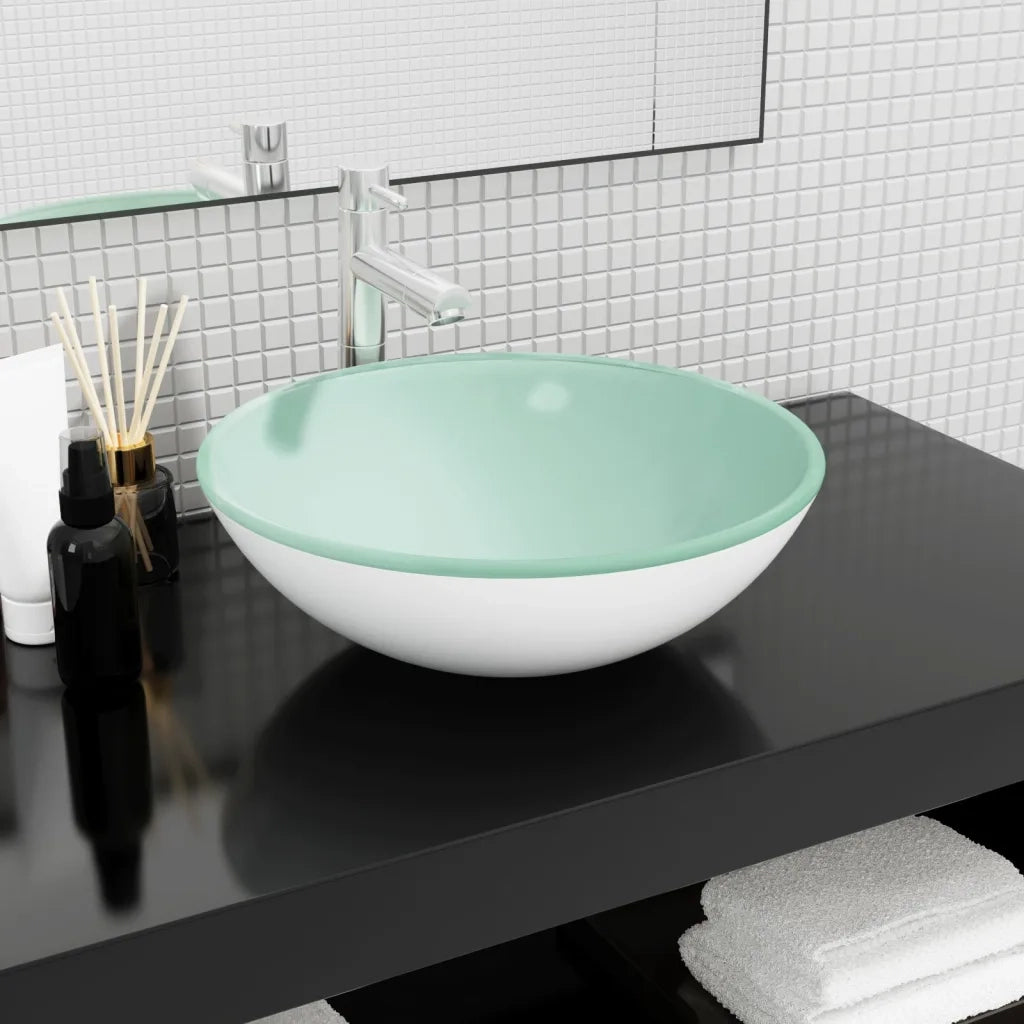 Lavandino in Vetro Temperato 42x14 cm Bianco CFW6140859