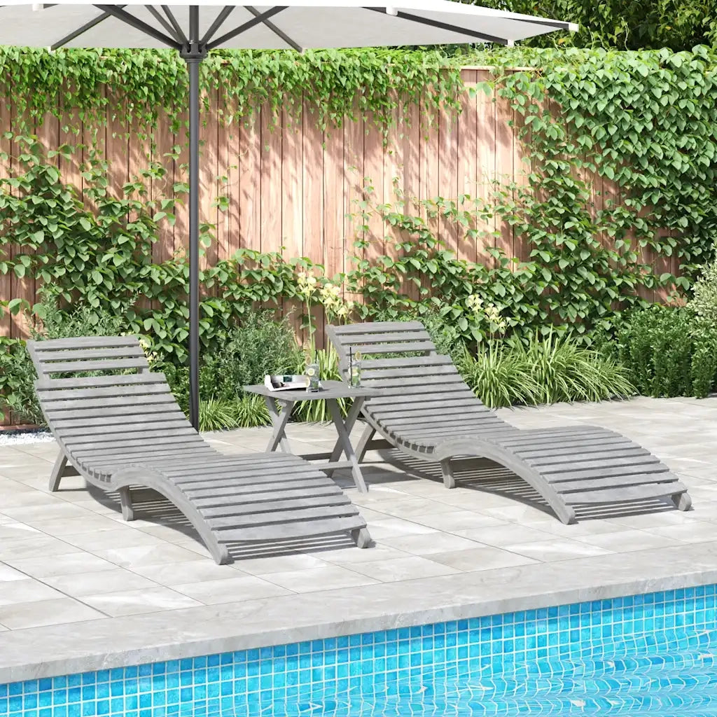 vidaXL Lettini 2 pz Grigi 184x55x64 cm Legno Massello di Acacia