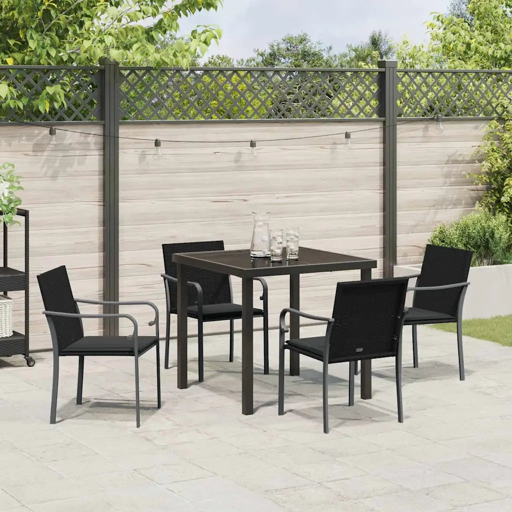 Set da Pranzo per Giardino 5 pcs Nero e Grigio Rattan in PE