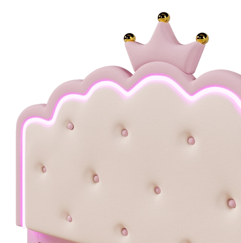 Letto 140x200 cm rosa – LED, letto estraibile e 2 cassetti, senza materasso
