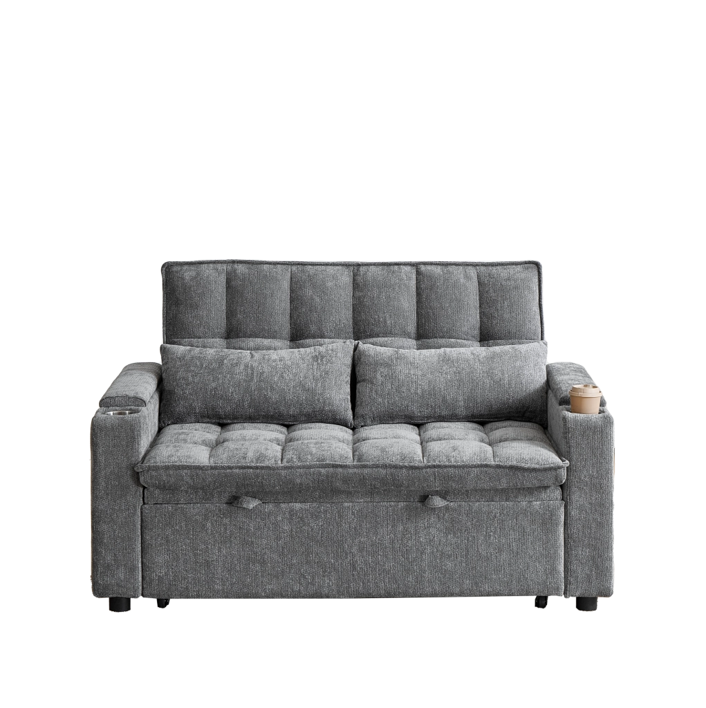 DIVANO Letto 3 in 1 Trasformabile 142 cm Grigio in Chenille