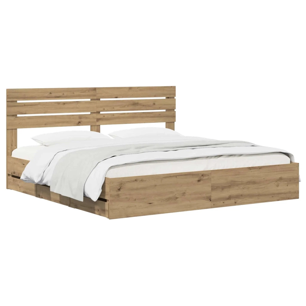 Bed Frame with Storage and Headboard Artisan Oak 180 x 200 cm 3445825