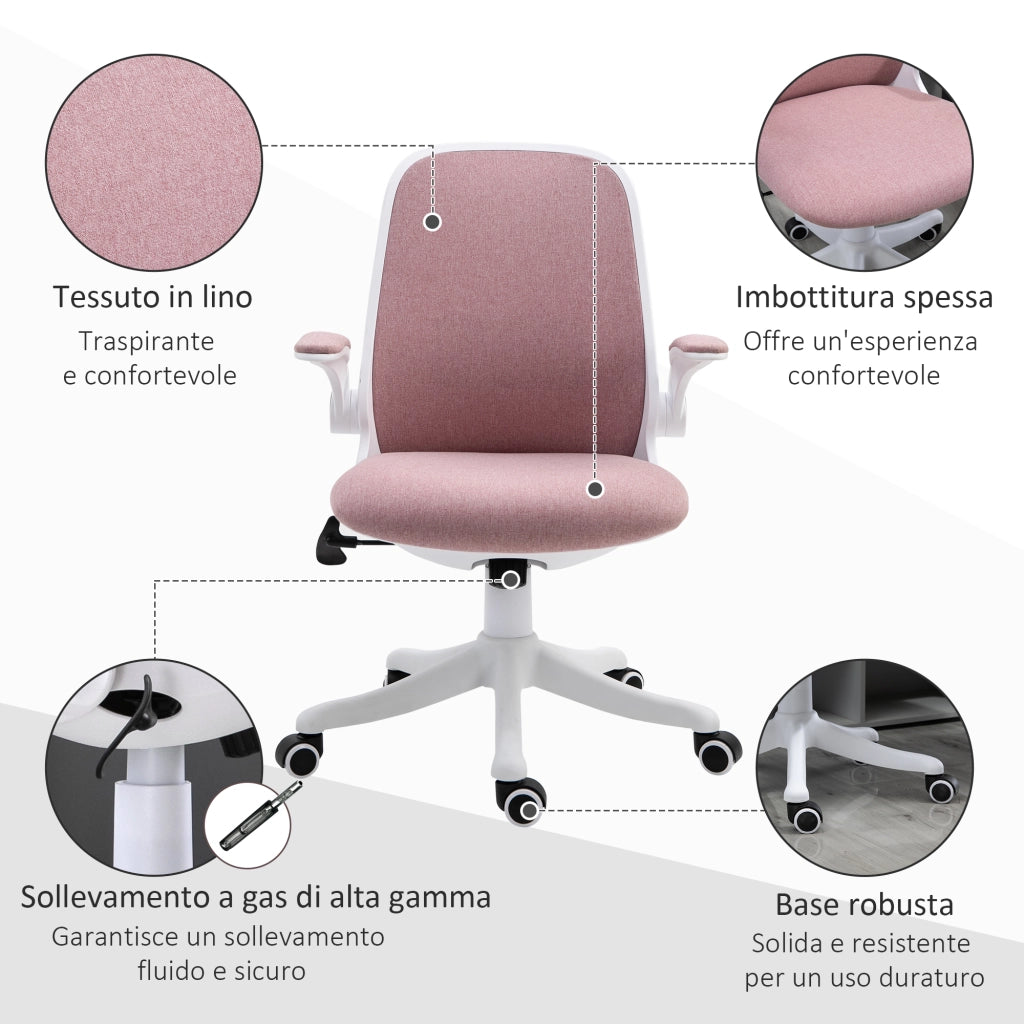 Sedia da Ufficio Ergonomica ¨C zephmum ¨C Tessuto, Effetto Velluto, Bianco e Rosa, 62.5x60x94-104 cm