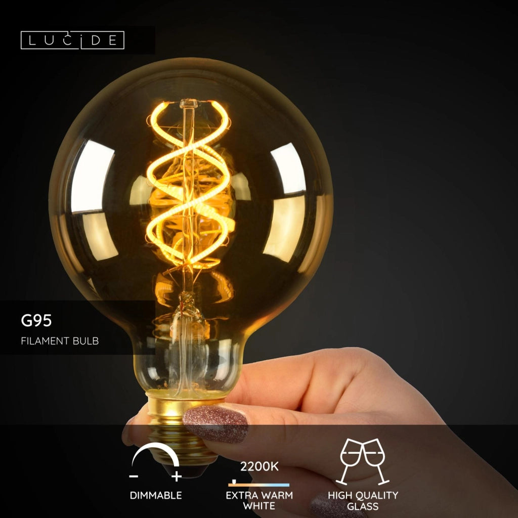 Lampadina LED filament E27 5W ambra sferica Lucide
