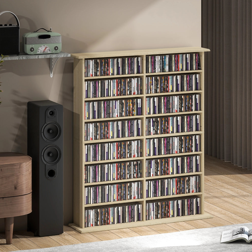 Mobile Libreria Porta CD 106,5x24x126,3 cm a 16 Ripiani dal Design Moderno in Legno Naturale