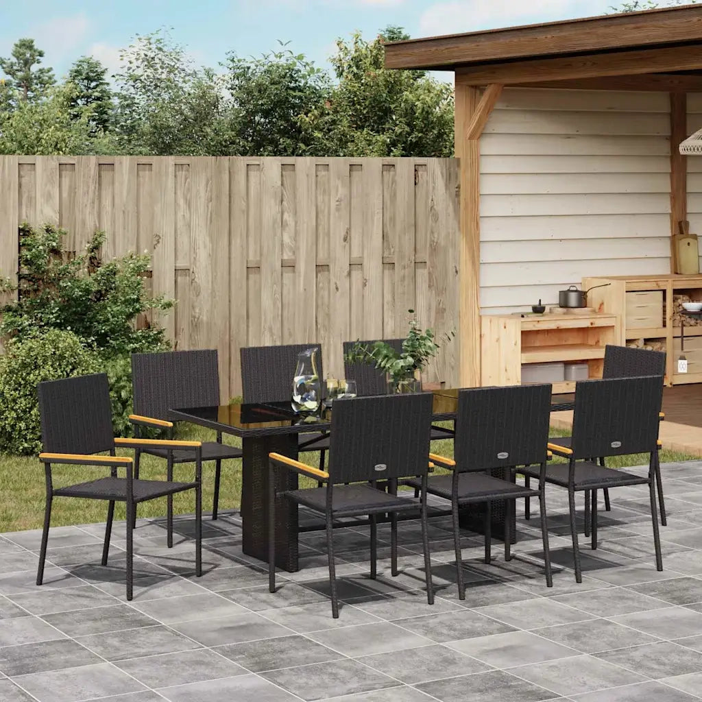 Set da Pranzo per Giardino 9 pcs Nero polyrattan 3365427