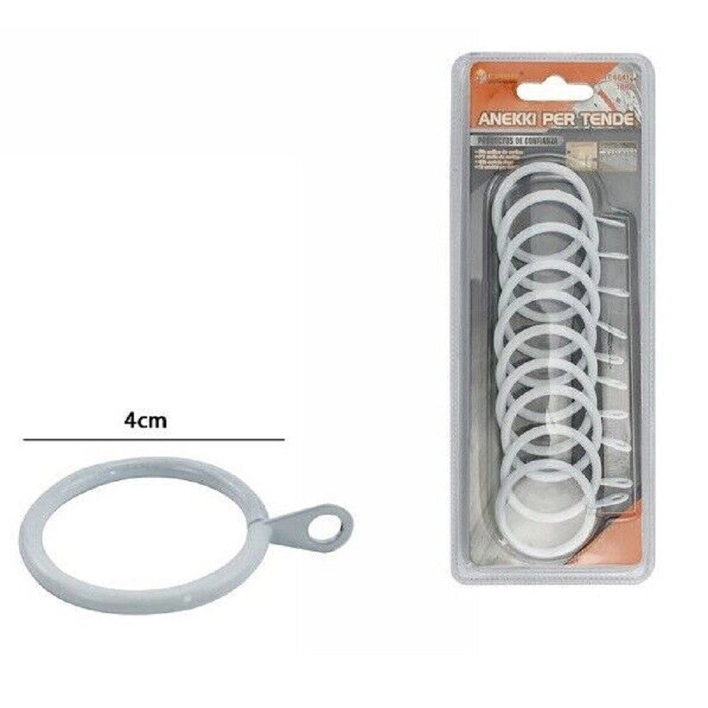 Trade Shop - Set 10 Pezzi Anelli In Metallo Per Asta Tende Tenda 40mm Bianchi 66412 -