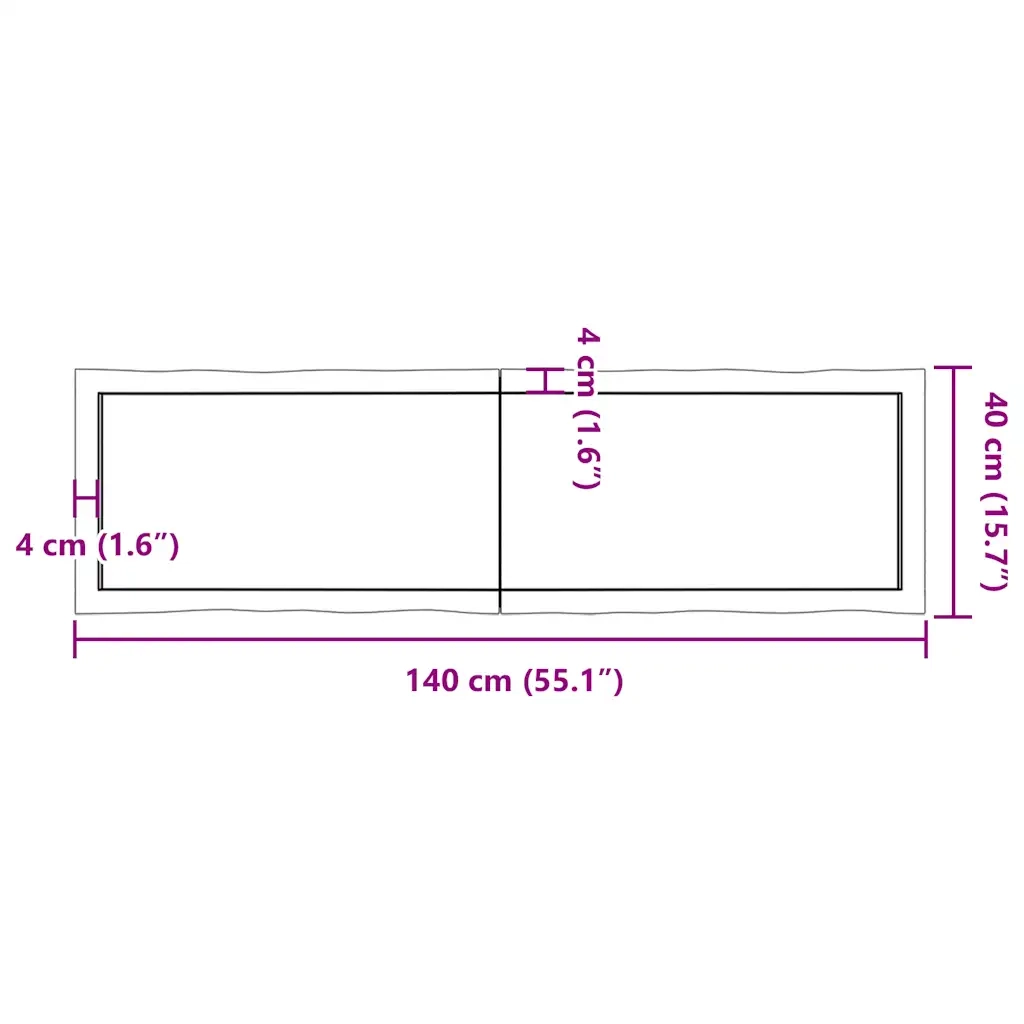 Piano Tavolo Marrone Scuro 140x40x(2-4)cm Rovere Non Trattato 364028