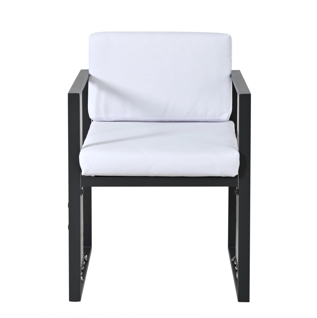 Set da pranzo da esterno 7 pezzi con tavolo quadrato 117x117 cm; vetro temperato nero; bianco e nero