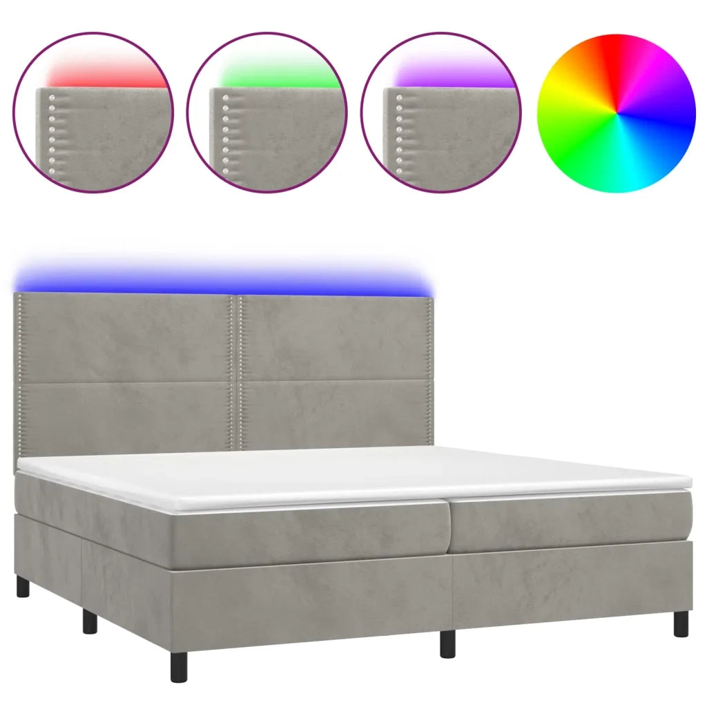 Letto a Molle Materasso e LED Grigio Chiaro 200x200 cm Velluto 3136083