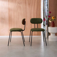 Set 2 sedie in legno tinto noce e tessuto idrorepellente, verde kaki