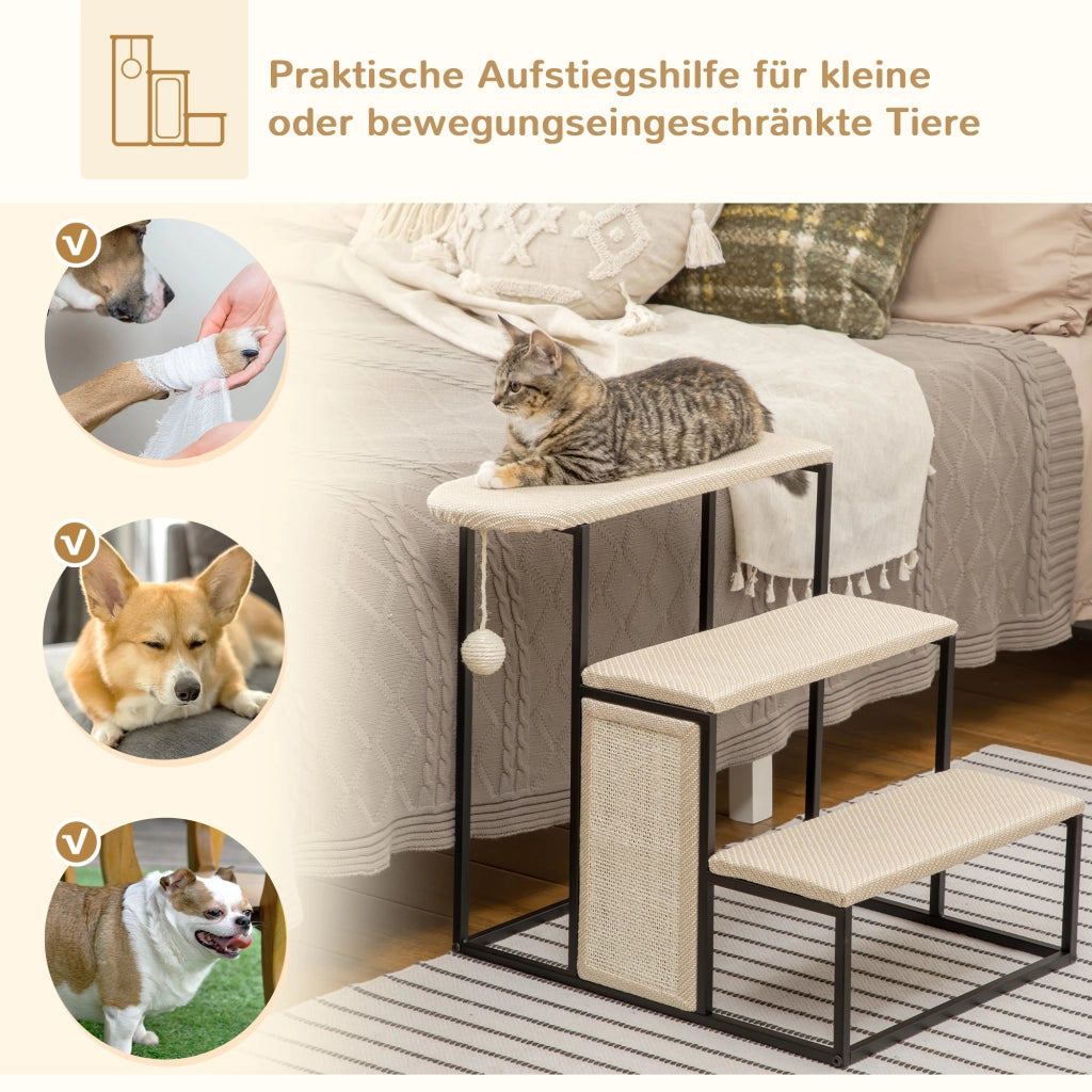 Scaletta per gatti con tiragraffi ¨C zephmum ¨C crema+nero 51x54x53cm