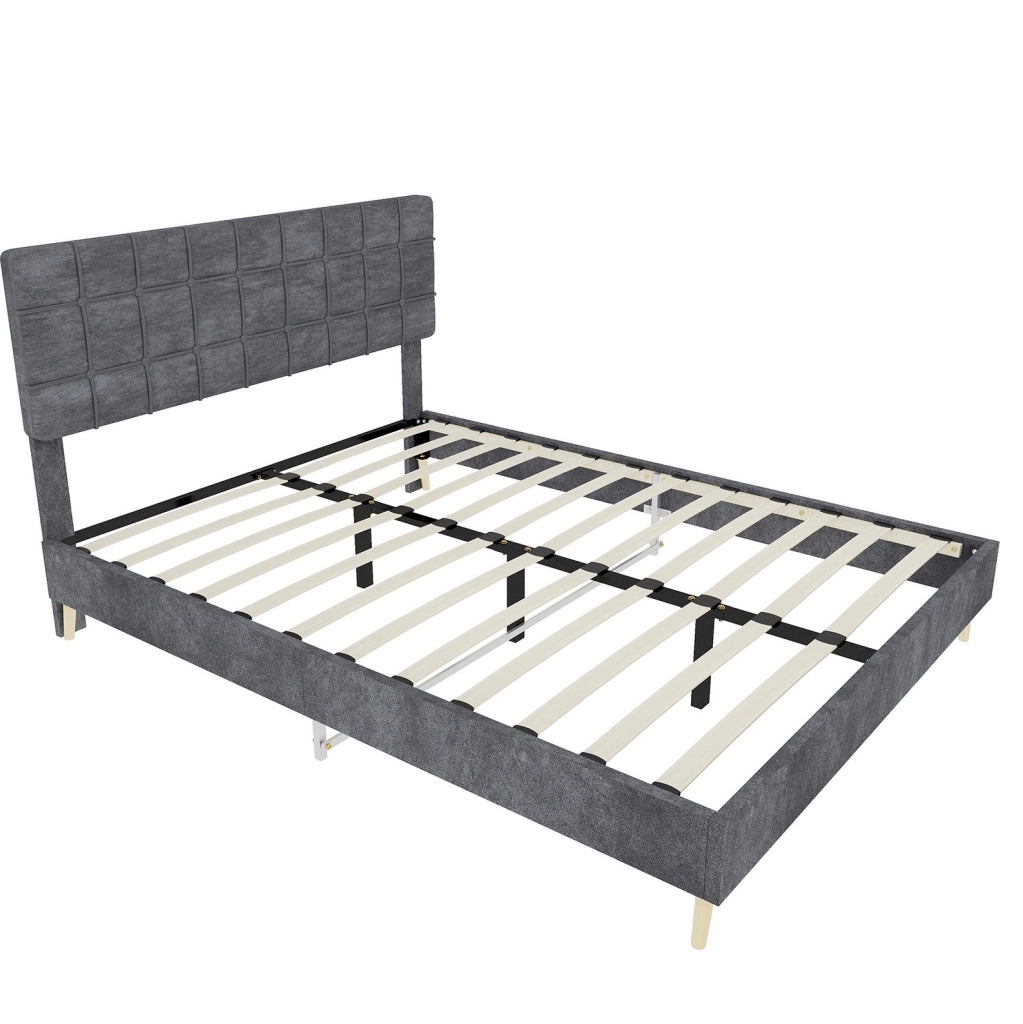 Letto 160x200 cm con testiera trapuntata in velluto grigio